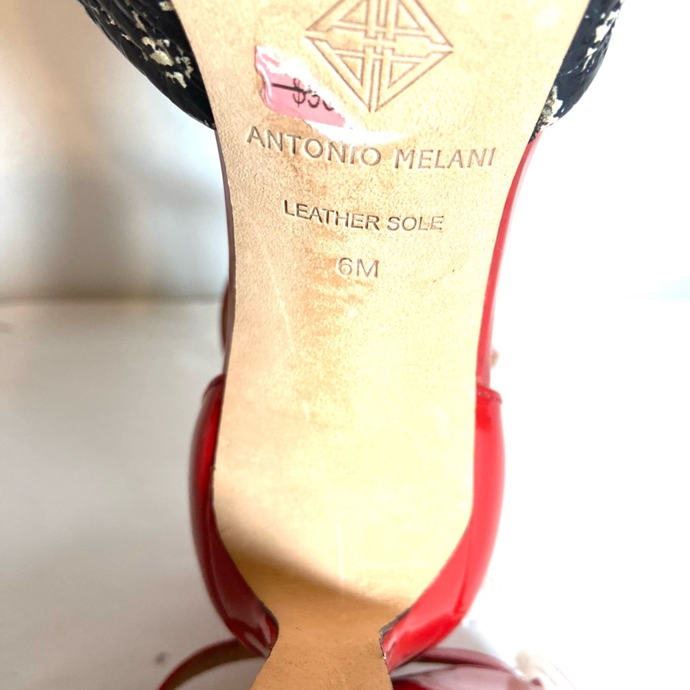 ANTONIO MELANI Red and Black/White Patterned Ankle-Strap Heels - Picture 10 of 10